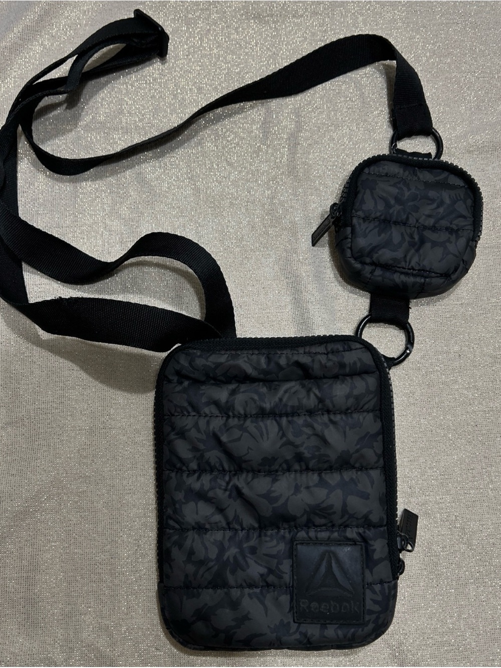 Reebok Women’s Black Quilted Crossbody Phone Pouch with Mini Coin Pod